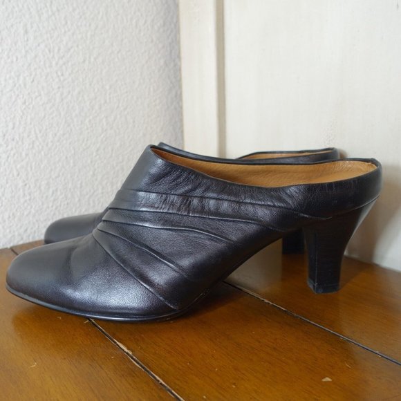 Sofft Women's US 8.5 Black Pointed Toe Leather Mules w/ 3" Heel Casual Work Shoe - Picture 2 of 10